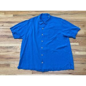 Tommy Bahama Men's Shirt Button-Up Collared Hawaiian Beach Front Pocket XL Blue